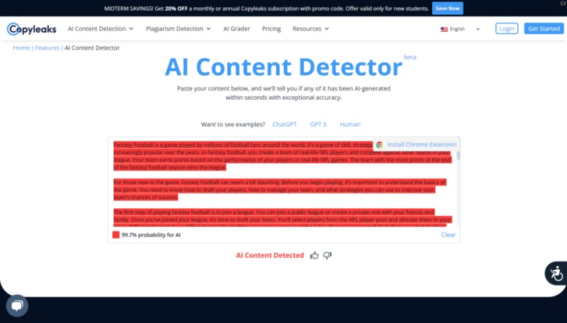 Copyleaks AI 内容检测器